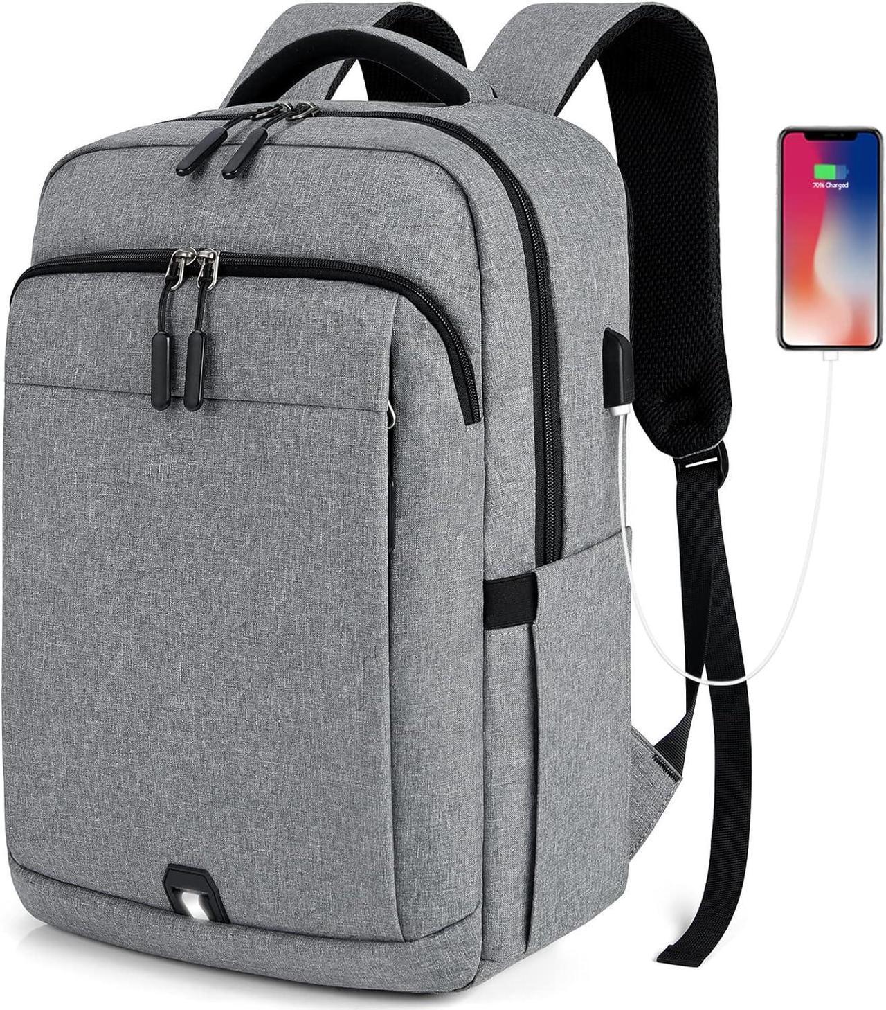 Laptop Backpack 15.6 inch Travel Backpack for Men and Women Anti Theft Backpacks with USB Charging Port Large Waterproof Computer Backpack for Work School, Grey