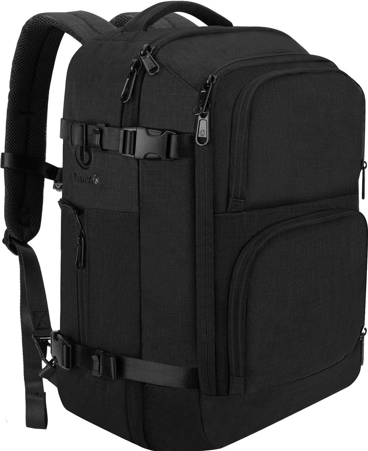 Dinictis 40L Travel Laptop Backpack for 17 Inch Notebook, Carry on Flight Approved Suitcase Backpack, Water Resistant Weekender Business Large Daypack for Men and Women-Black