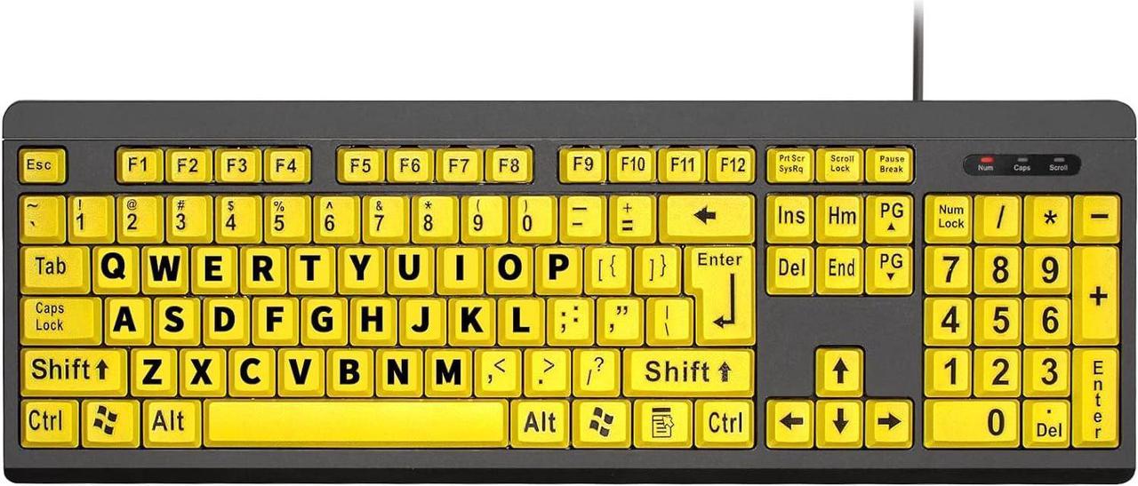 Adadmei Large Print Computer Keyboard, Wired USB High Contrast Keyboard, Oversized Big Letters Keyboard for Visually Impaired Low Vision Individuals, Seniors, Students, Computer Beginners