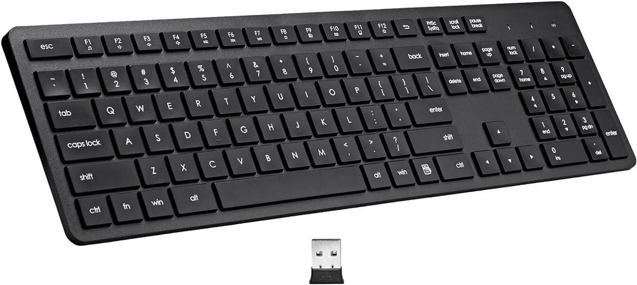 Wireless Keyboard, 2.4G USB External Silent Cordless Keyboard for Windows Chrome Laptop Computer PC Desktop Notebook Chromebook, 106 Keys Full Size with Number Pad (Black)