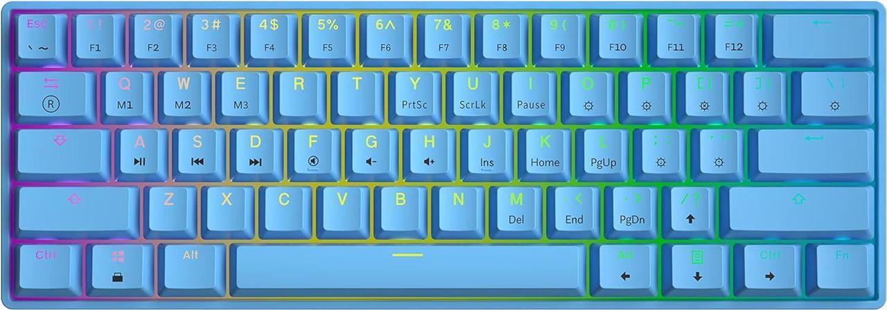 GK61 Mechanical Gaming Keyboard - 61 Keys Multi Color RGB Illuminated LED Backlit Wired Programmable for PC/Mac Gamer (Gateron Optical Brown, Blue)