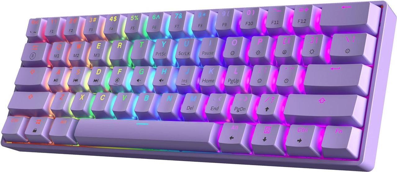 HK GAMING GK61 60% v3 | Hotswap Mechanical Gaming Keyboard | 61 Keys Multi Color RGB LED Backlit for PC/Mac Gamer | US Layout (Lavender, Gateron Optical Brown)