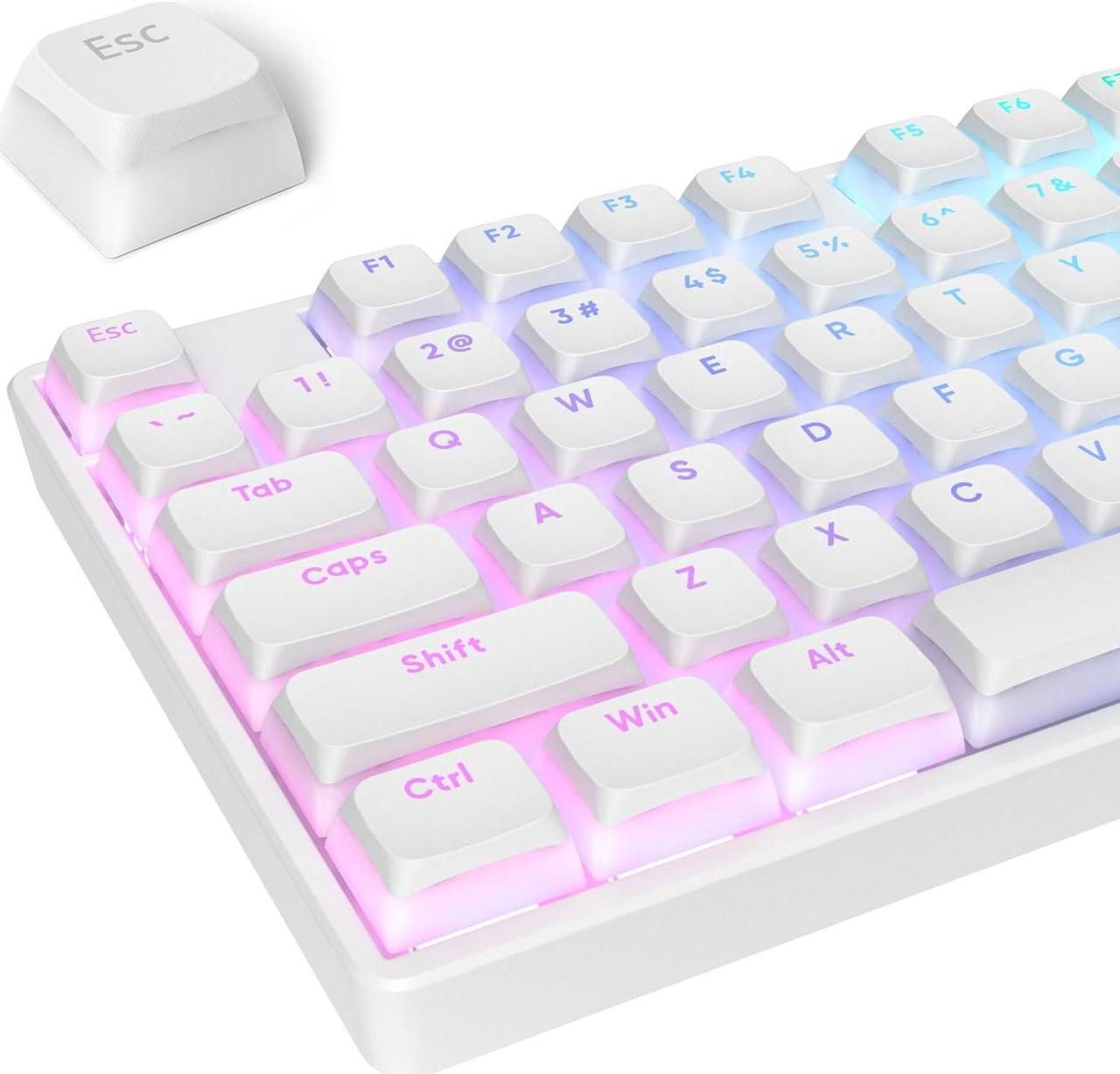 surmen Pudding Keycaps PBT Double Shot Keycaps XDA Profile for Cherry Gateron MX Switches Mechanical Keyboard(White)