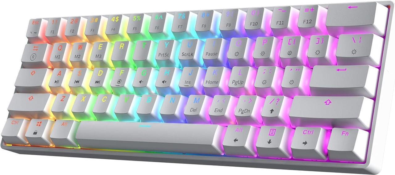 HK GAMING GK61 60% v3 | Hotswap Mechanical Gaming Keyboard | 61 Keys Multi Color RGB LED Backlit for PC/Mac Gamer | US Layout (White, Mechanical Speed Silver)