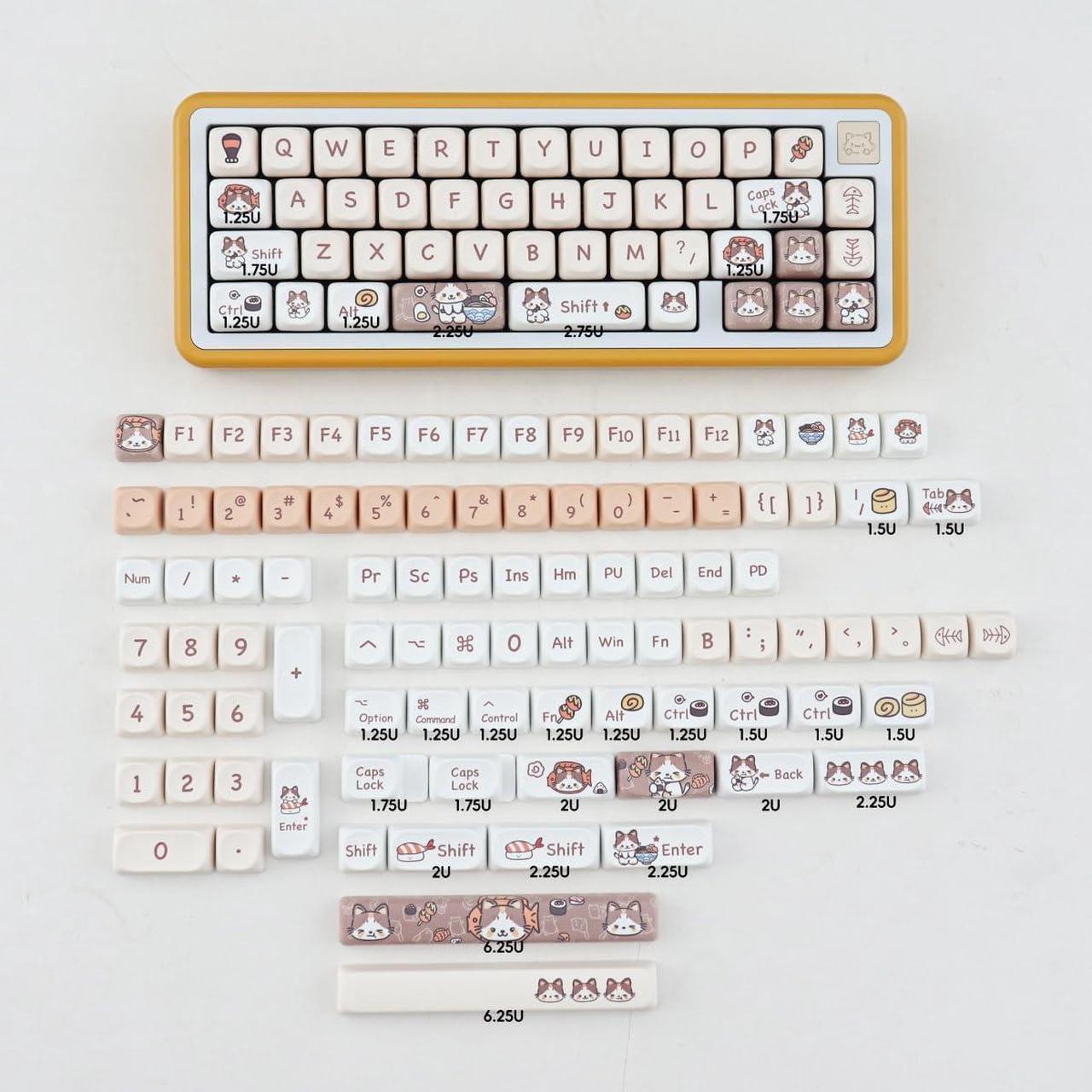 SUEHIODHY PBT Cat Keycaps Set MOA Profile Cute Keycaps 144 Keys Custom Dye-Sublimation Keyboard Keycaps for 60% 65% 70% 75% 100% Cherry Gateron MX Switches Mechanical Keyboards