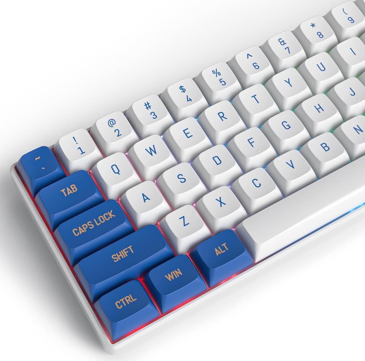 Mosptnspg Blue White 118 Key Cap Group, CSA Profile Custom Keycaps PBT Double Shot ANSI Layout Keyboard for Cherry/Gatron MX Switches Mechanical Gaming Keyboards