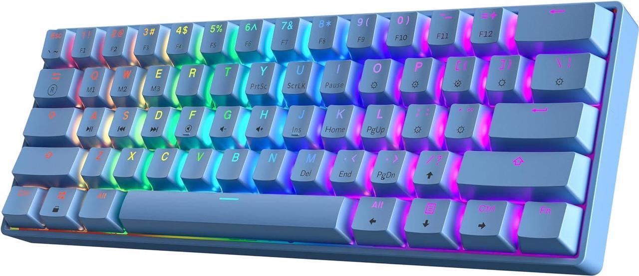 HK GAMING GK61 60% v3 | Hotswap Mechanical Gaming Keyboard | 61 Keys Multi Color RGB LED Backlit for PC/Mac Gamer | US Layout (Blue, Mechanical Black)