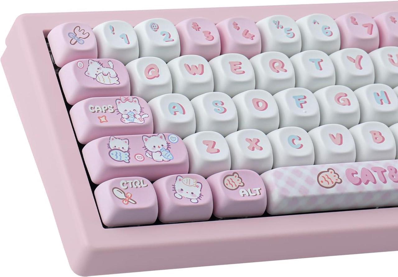 TYRIXKI PBT Cute Kitty-cat Keycaps 140 Keys Dye-Sublimation MOA Profile Keycaps for Cherry Gateron MX Swithes Mechanical Keyboards