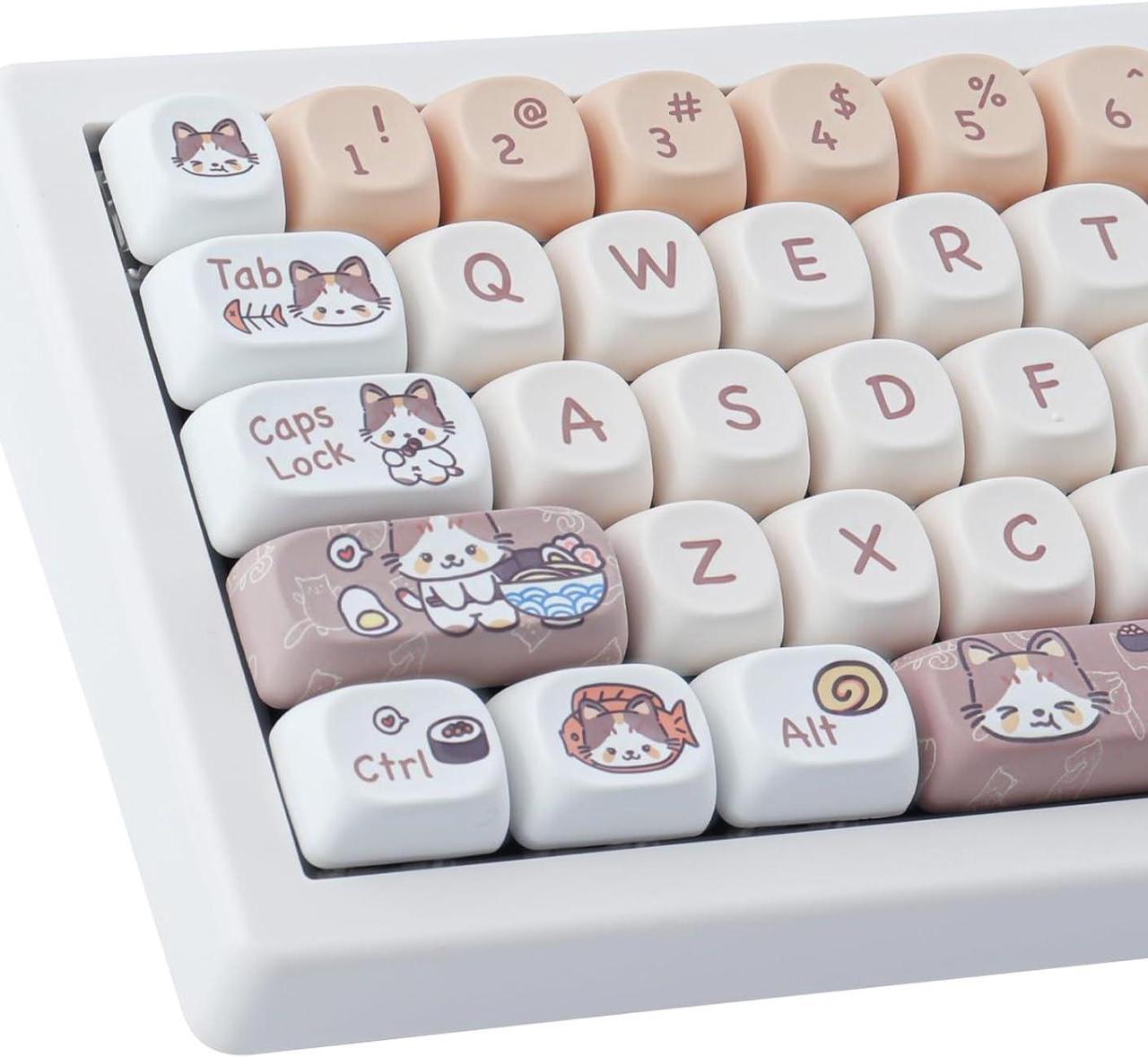 TYRIXKI PBT Keycaps 143 Keys Custom Keycaps Cute Dye-Sublimation Kitty-cat Keycaps Set MOA Profile Keycaps for US Layout Cherry Gateron MX Swithes Mechanical Keyboards