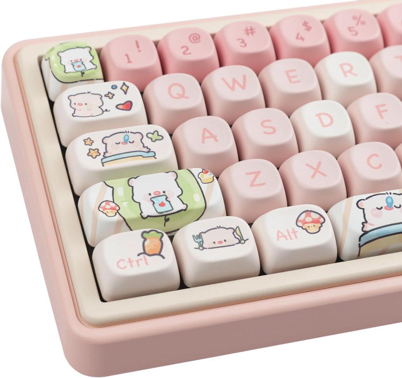 Hyekit PBT Keycaps for Mechanical Keyboard - 145 Keys Pink Pig Keycaps, Dye-Sublimation Cute Keycaps MOA Profile Custom Keycaps for Cherry Gateron MX Switches, for Mac Windows PC Keyboard