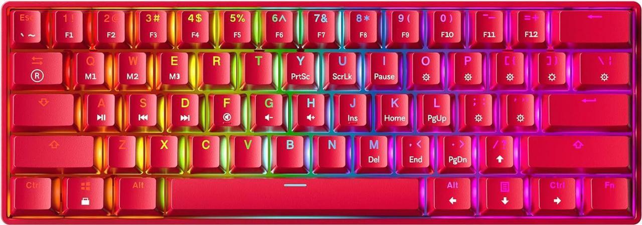 GK61 Mechanical Gaming Keyboard - 61 Keys Multi Color RGB Illuminated LED Backlit Wired Programmable for PC/Mac Gamer (Gateron Optical Silver, Red)