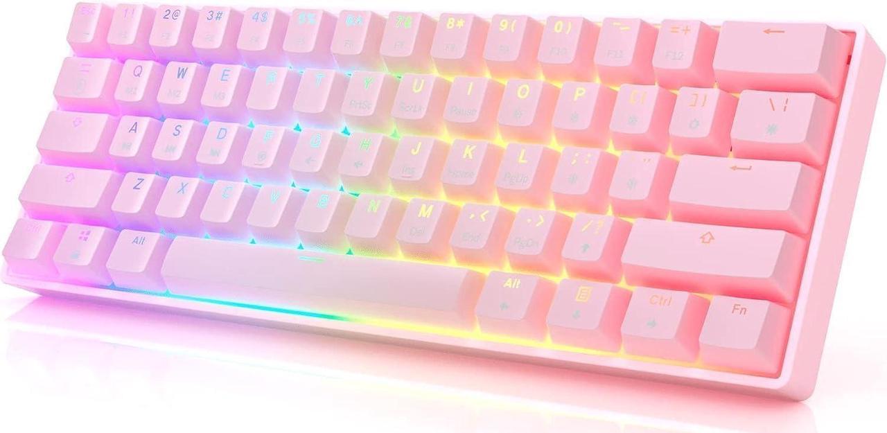 HK GAMING GK61 60% v3 | Hotswap Mechanical Gaming Keyboard | 61 Keys Multi Color RGB LED Backlit for PC/Mac Gamer | US Layout (Pink, Mechanical Speed Yellow)