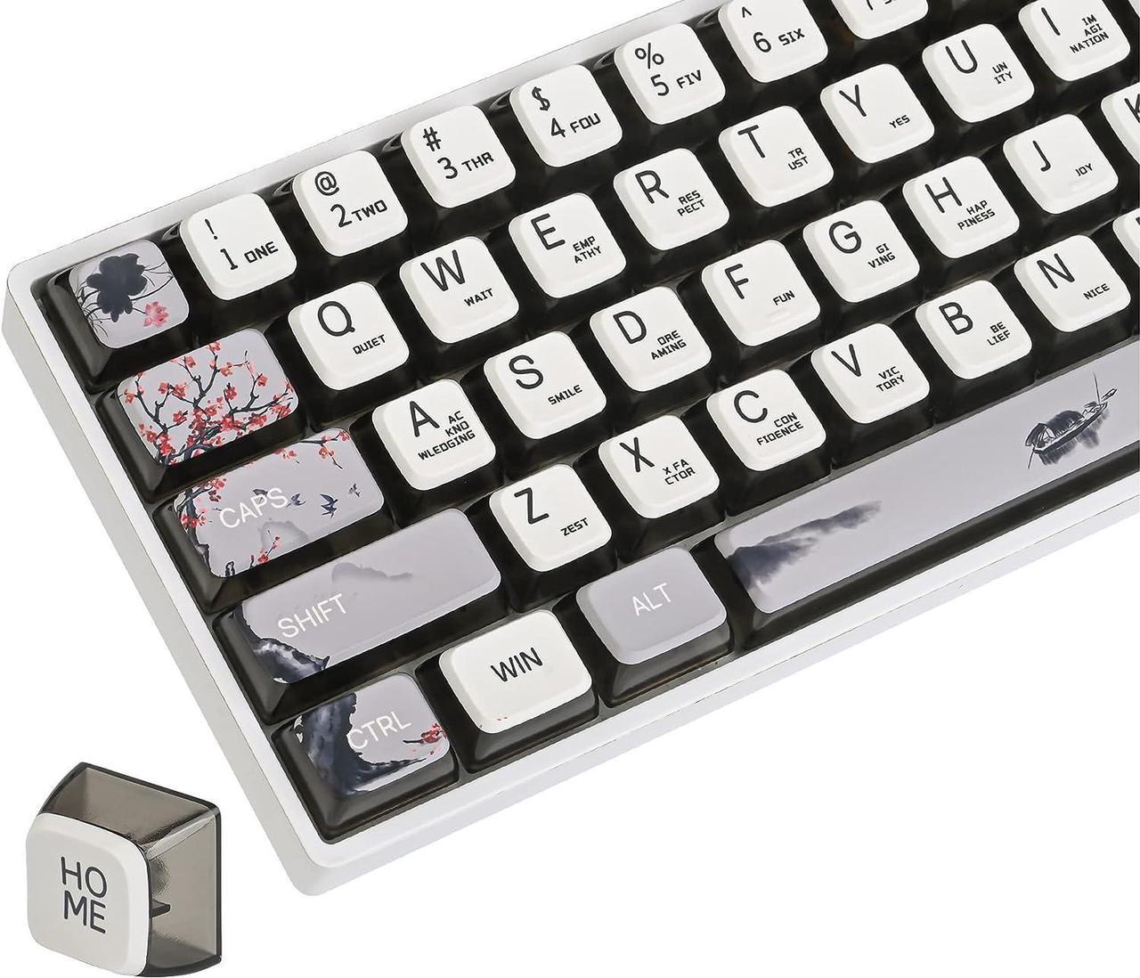 Fogruaden Pudding Keycaps 60 Percent, 118 Dye-Sublimation Keycaps Set, ASA Profile Custom Keycaps for Cherry Gateron MX Switches Mechanical Keyboard(White Grey)