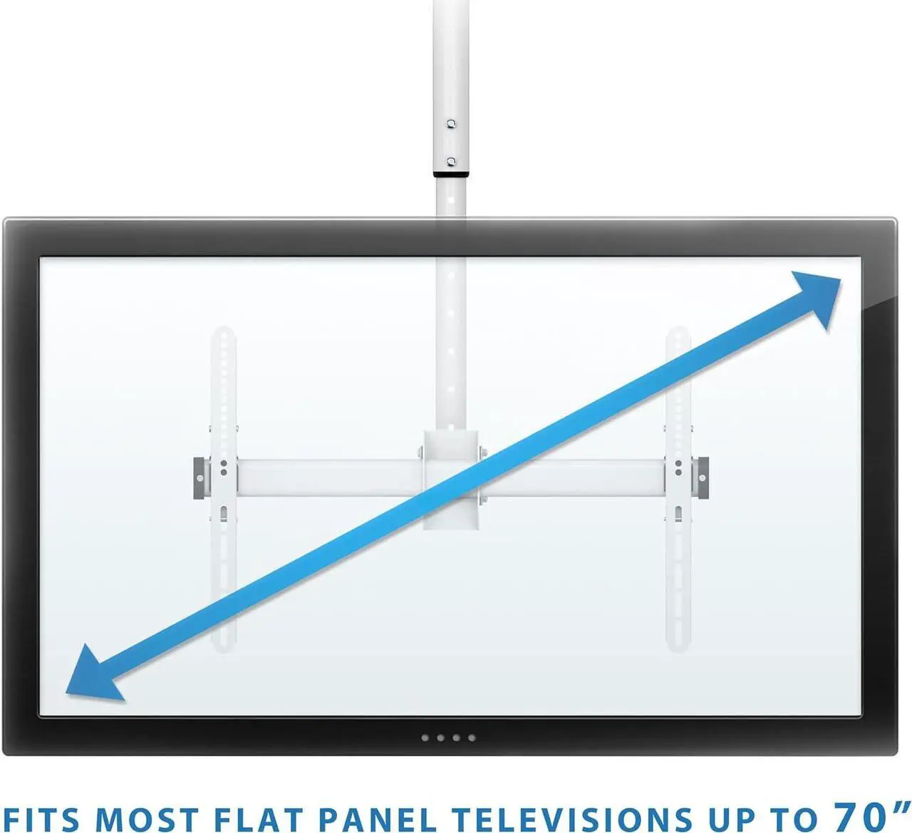 Alt view image 4 of 7 - Full Motion Ceiling TV Mount Bracket, Adjustable Height 360 Deg Swivel Tilt Mount for Home and Commercial Use, Fits up to 75 Inch TVs, 110 Pound Capacity, White