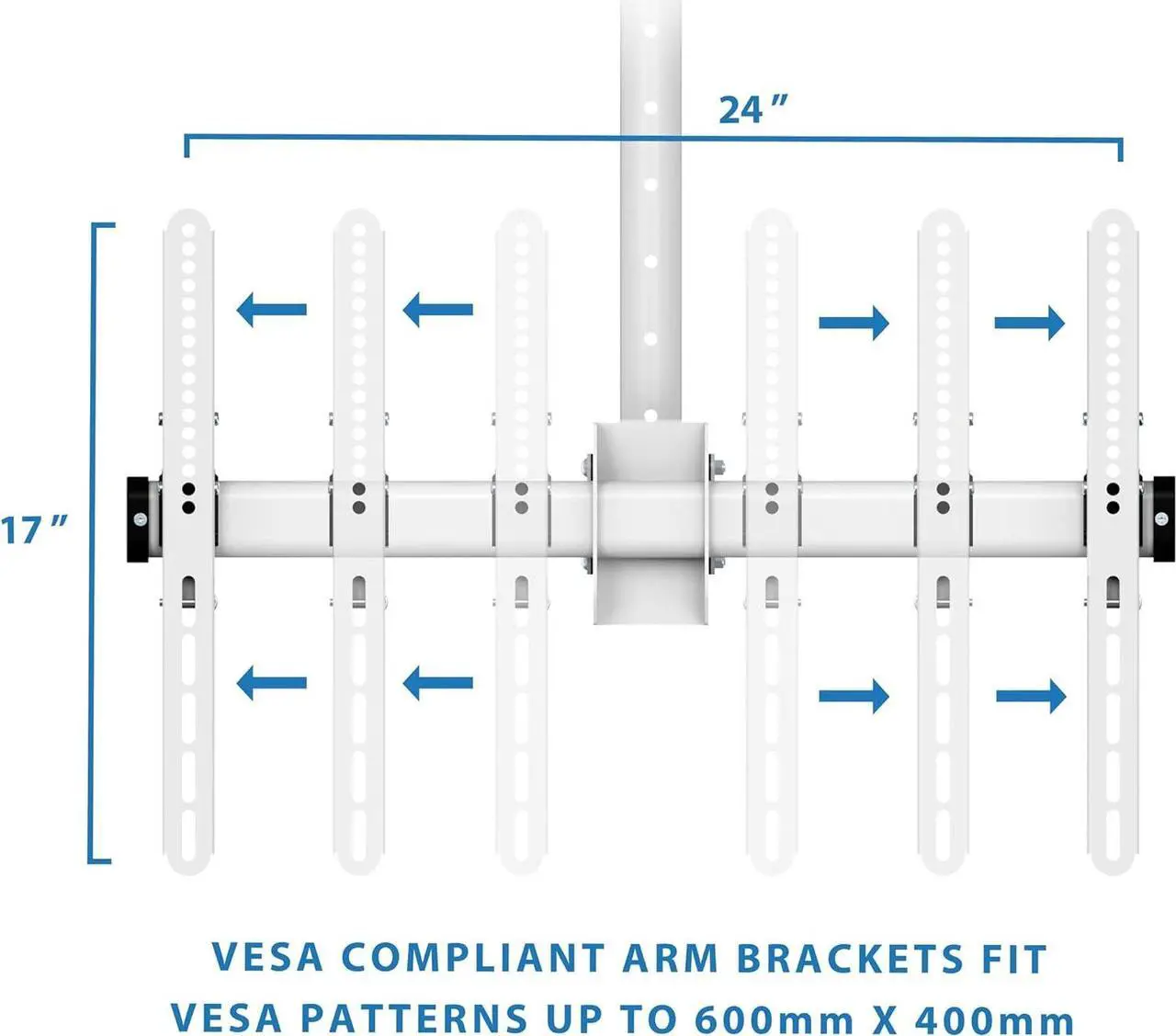 Alt view image 6 of 7 - Full Motion Ceiling TV Mount Bracket, Adjustable Height 360 Deg Swivel Tilt Mount for Home and Commercial Use, Fits up to 75 Inch TVs, 110 Pound Capacity, White