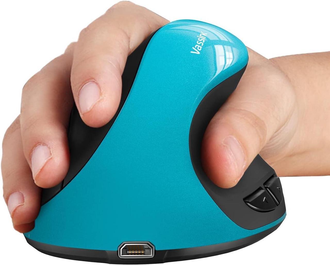 Vassink Ergonomic Mouse, Rechargeable Wireless Mouse Right Handed Small Mouse with 6 Buttons 3 Adjustable 800/1200/1600 DPI for Laptop,Desktop (Blue)