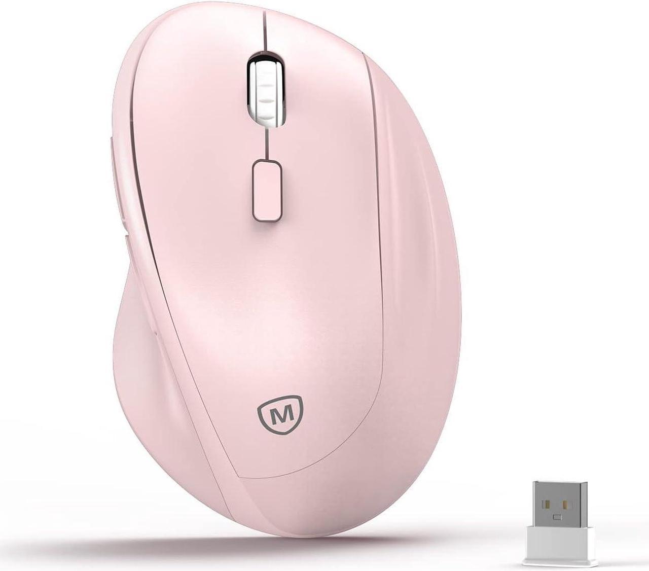 Ergonomic Wireless Mouse with USB Receiver for PC Computer, Laptop and Desktop, Vertical Mouse with Silent Clicks, about 16-Month Battery Life, Up to 1600 DPI, Pink