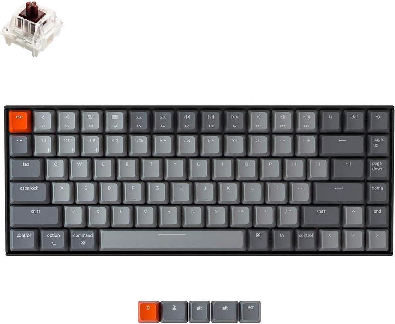 Keychron K2 Wireless Bluetooth/USB Wired Gaming Mechanical Keyboard, Compact 84-Key White LED Backlight N-Key Rollover for Mac Windows, Plastic Frame, Gateron G Pro Brown Switches, Version 2