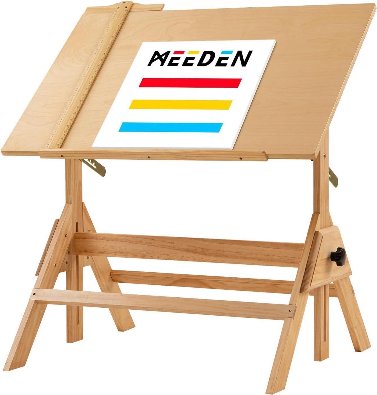 MEEDEN Solid Wood Drafting Table, Drawing Desk, Craft Table with Adjustable Height and Tiltable Tabletop for Artwork, Graphic Design, Reading, Writing