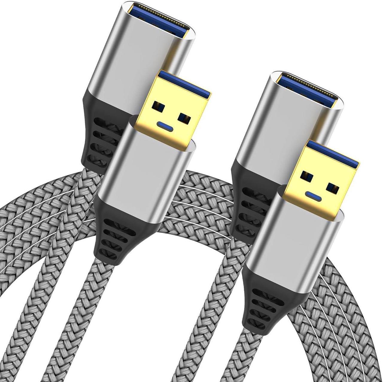 2 Pack 10FT USB Extension Cable USB 3.0 Extension Cord Type A Male to Female Durable Material Fast Data Transfer Compatible with Printer, USB Keyboard, Flash Drive, Hard Drive, Playstation