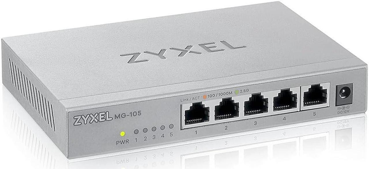 ZYXEL 5-Port 2.5G Multi-Gigabit Unmanaged Switch for Home Entertainment or SOHO Network [MG-105]