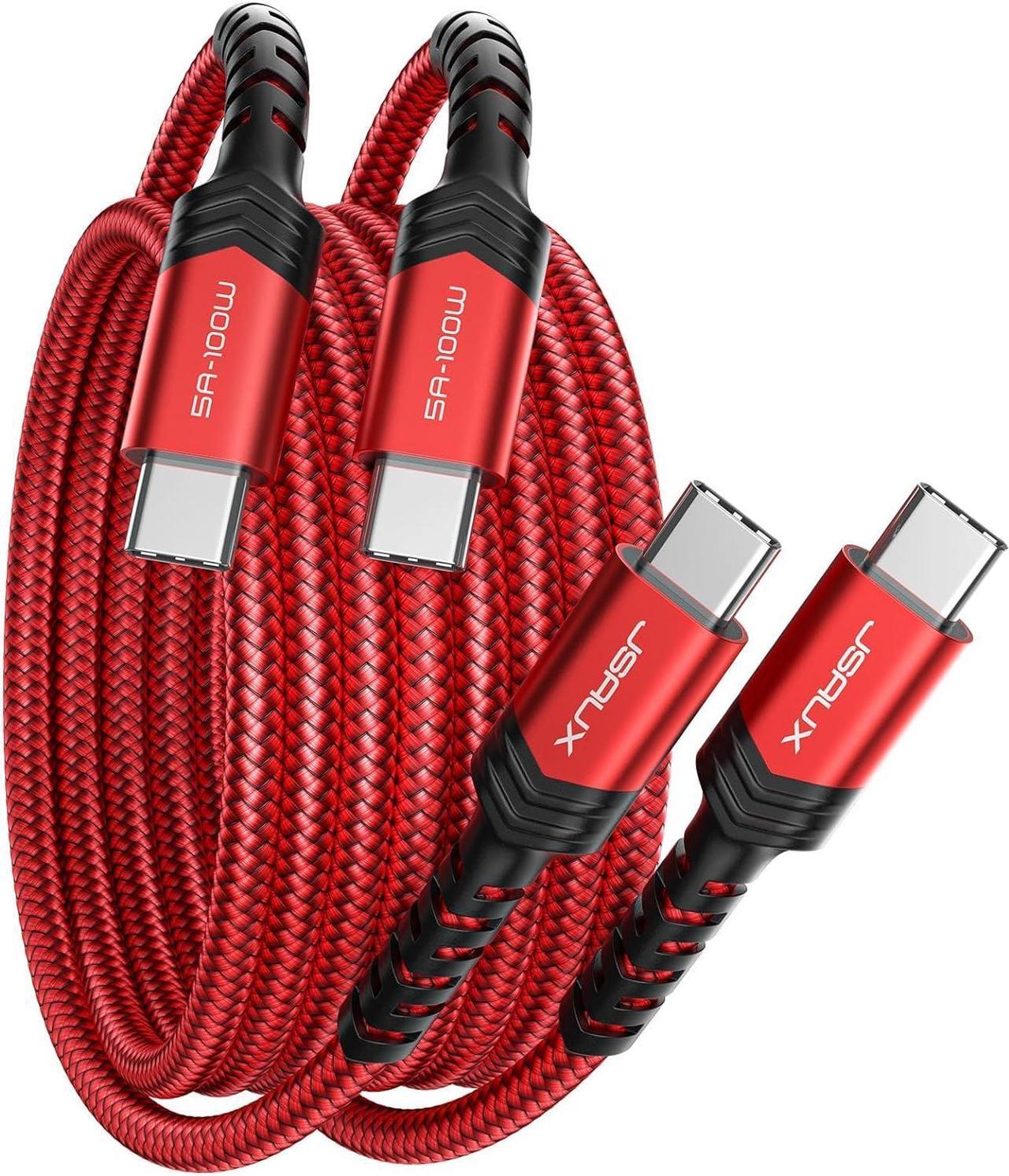 JSAUX USB C to USB C Cable [2 Pack 6.6ft], 100W/5A Type C Cable Fast Charger PD 3.1 USBC to USBC, Type C to Type C Cord Compatible with MacBook Pro Air Dell iPad iPhone 16/15/Pro/Max Samsung S23-Red