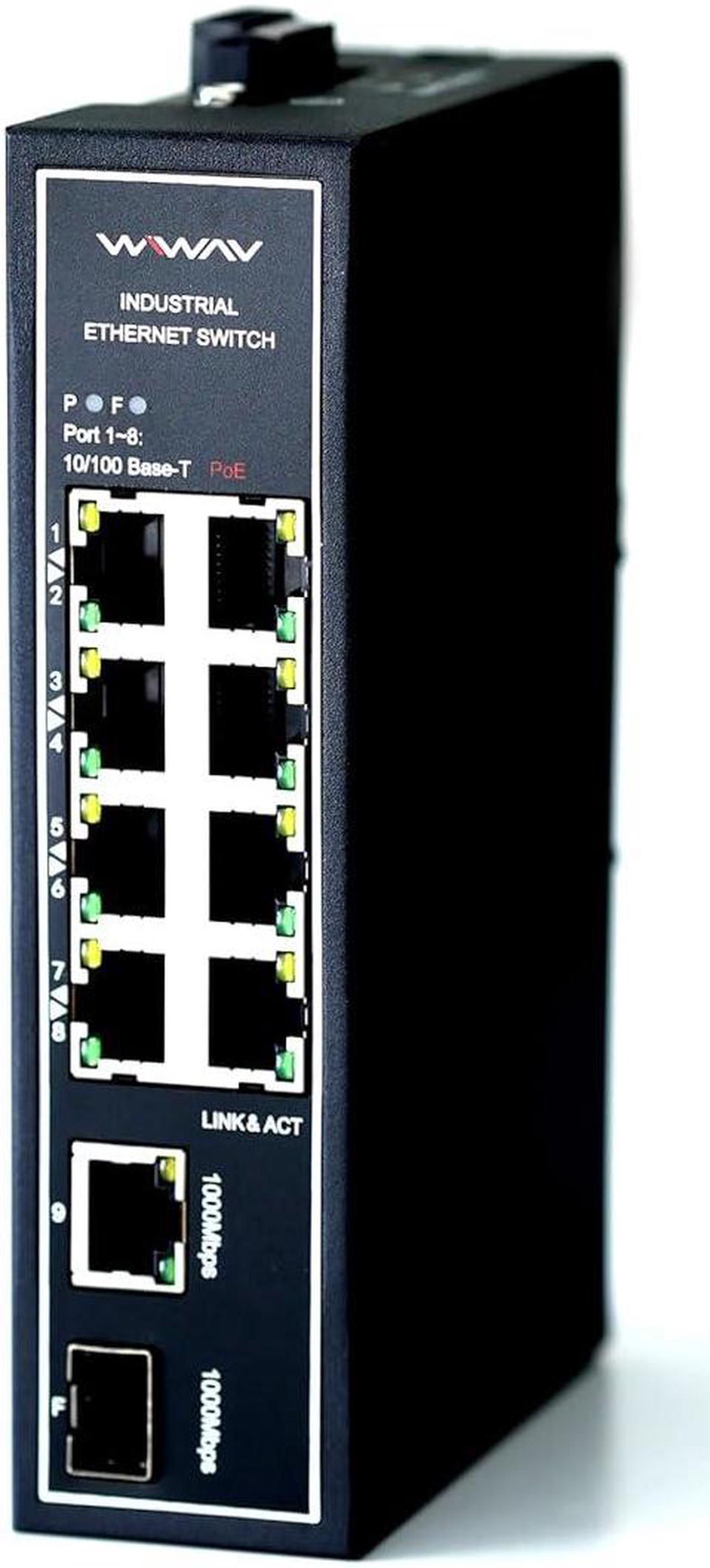 WIWAV WDH-8ET1GT1GF-POE 10/100Mbps 10-Port PoE Unmanaged Industrial Ethernet Switches with DIN Rail/Wall-Mount(-30°C to 75°C,IP30)