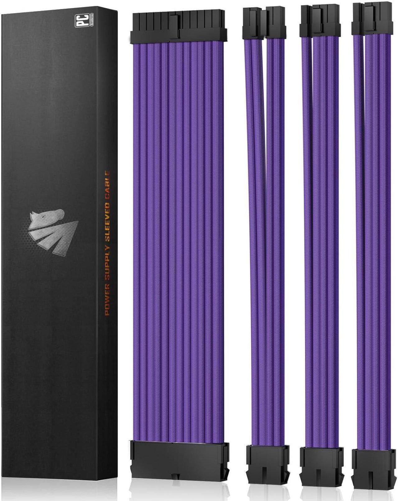 AsiaHorse 18AWG PSU PSU Cable Extension Sleeved Custom Mod GPU PC Power Supply Soft Braided with Two Color Comb Kit 24P/8P to 6+2P/ 8P to 4+4P 30CM 300MM (Purple)