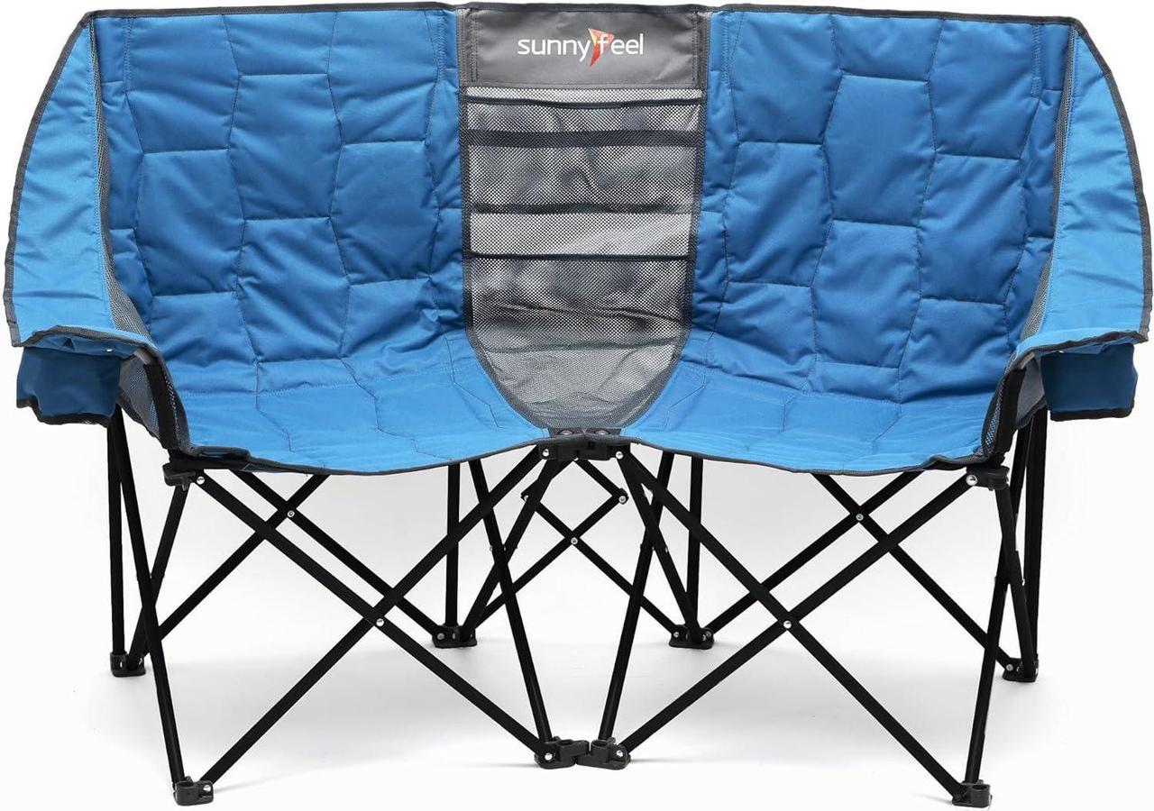 SUNNYFEEL Double Camping Chair, Oversized Padded Foldable Loveseat for Adults, 2-Person Outdoor Chair for Lawn Conversations, Camping, and Relaxation