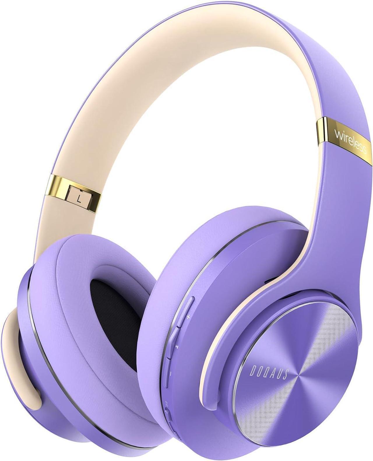 DOQAUS Bluetooth Headphones, [90 Hrs Playtime] Wireless Headphones with 3 EQ Modes, Hi-Fi Stereo Over Ear Headphones with Microphone and Comfortable Earpads for Cellphone/TV/PC/Laptop (Purple)