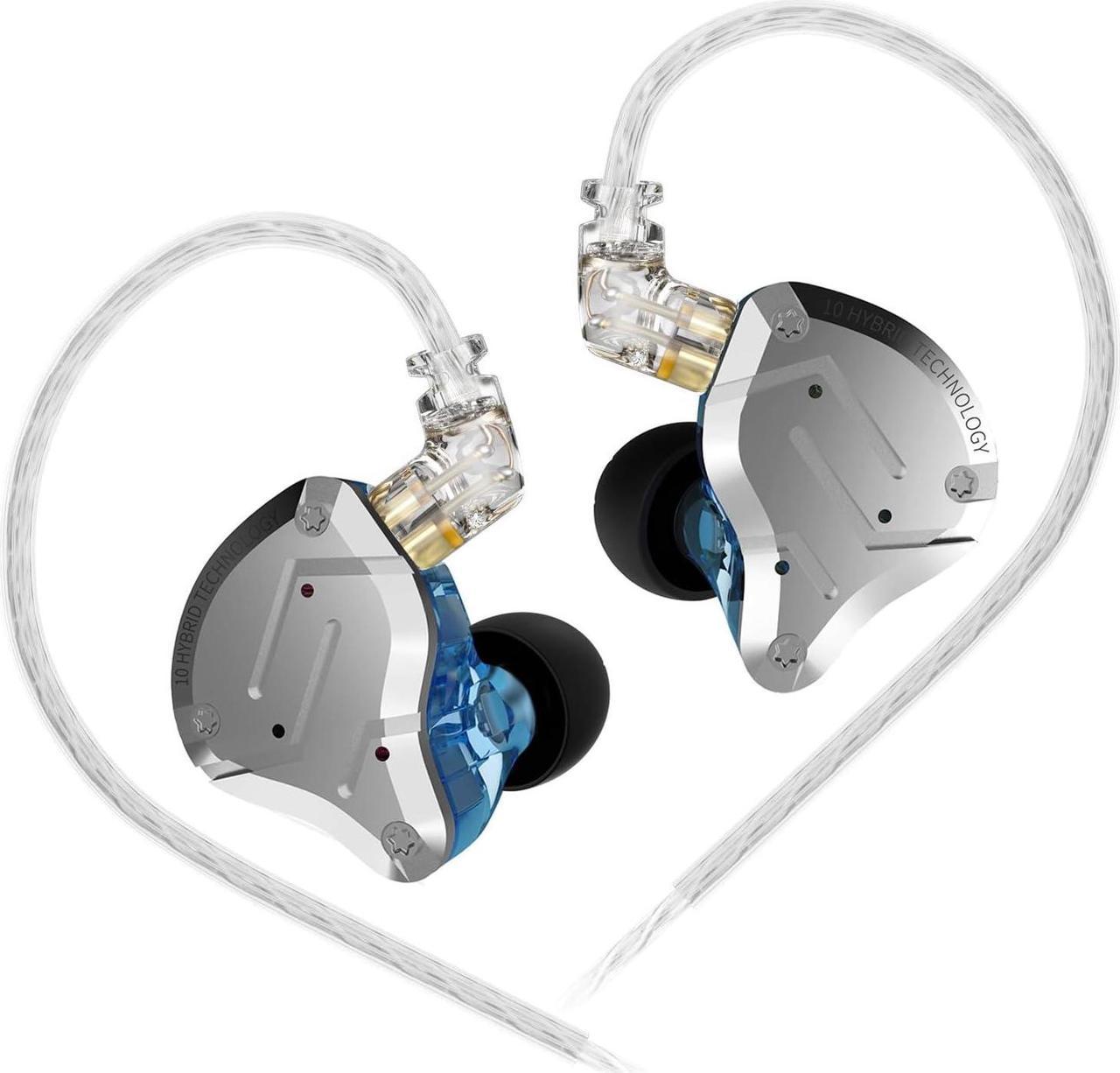 KZ ZS10 Pro in Ear Monitor Headphone, KZ HiFi Earbuds Headphone with 4 Balanced Armatures and 1 Dynamic Drivers for Drummer Musician (Blue No Mic)