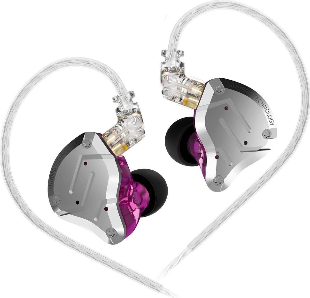 KZ ZS10 Pro Earbuds Headphone, KZ in Ear Monitor IEM HiFi Earphone with 5 Driver 4BA 1DD for Singer Musician (Purple No Mic)