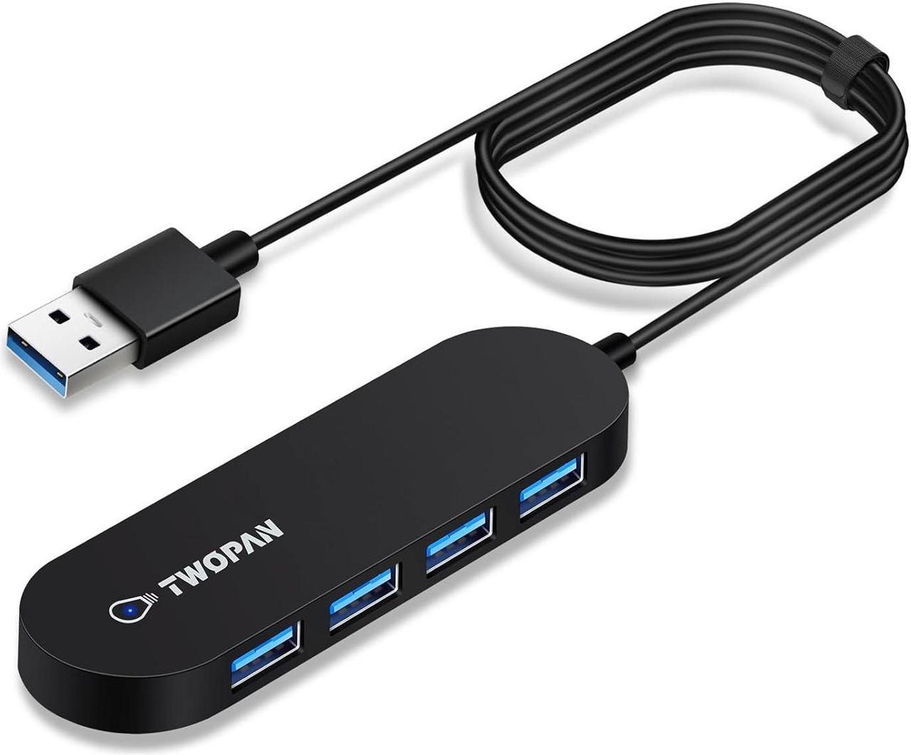 TWOPAN 4-Port USB Hub 3.0 Splitter, Ultra Slim Multi USB Port Hub with 4 ft Extended Cable, Multiport Expander for MacBook Pro, Mac Pro/Mini, iMac, Chromebook, Surface Pro, XPS, Flash Drive