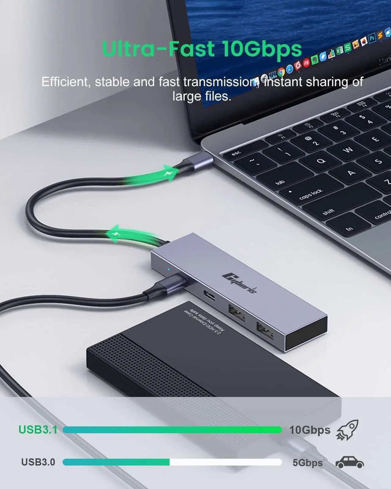 Alt view image 3 of 7 - USB C Hub, 4 Port 10Gbps USB C to USB Adapter USB 3.1 Hub GEN2, USB C Splitter Thunderbolt 3 Compatible, PD100W Powered USB C Hub, USB-C Hub for Laptop, Mobile, Tablet, PC