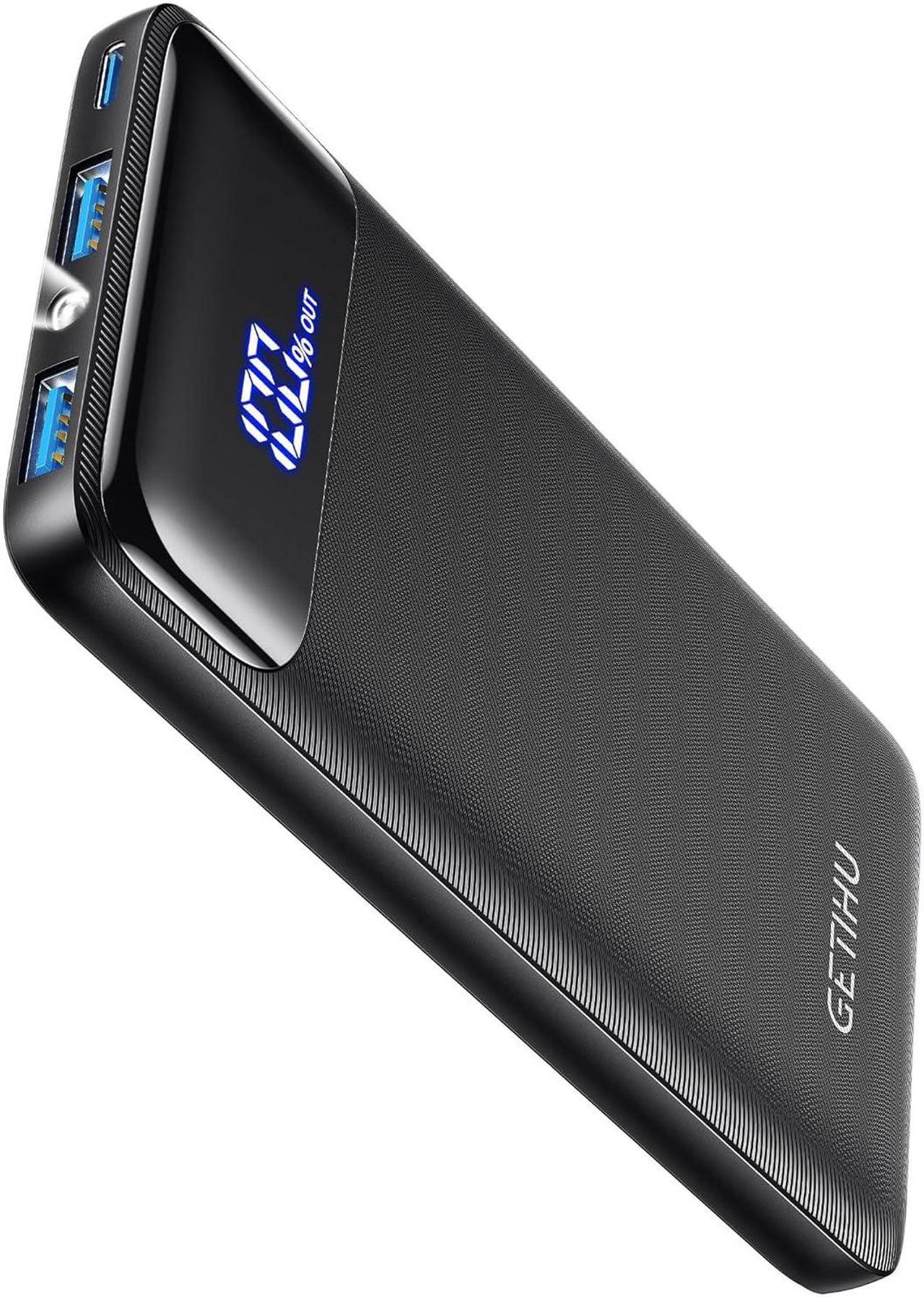 GETIHU Power Bank, 10000mAh USB C in & Out Portable Charger, 3A Triple High-Speed LED Display Battery Pack with Flashlight Compatible with iPhone 15 14 13 12 X 11 Samsung S20 Google LG iPad, and More