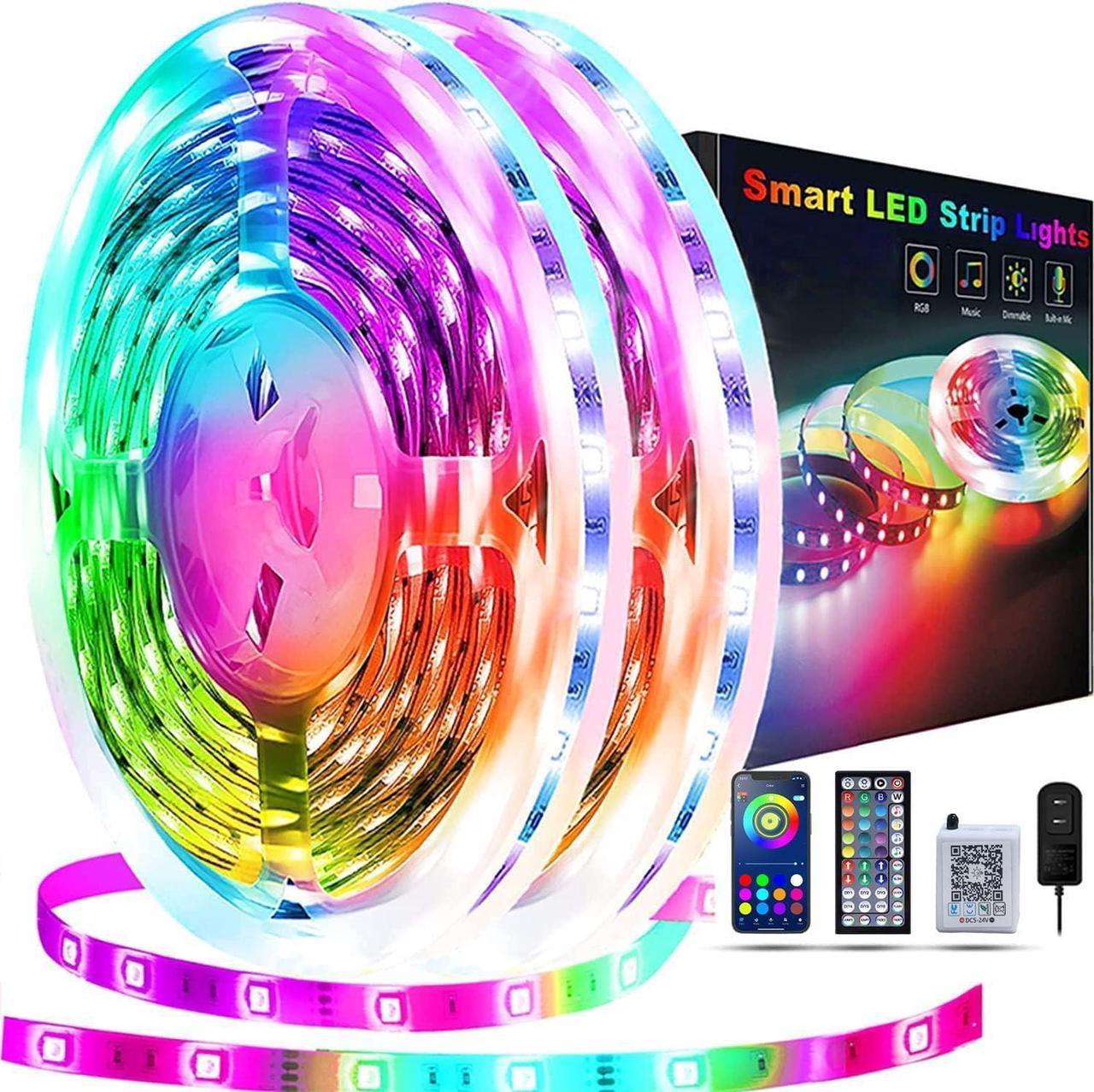 REEMEER Led Lights for Bedroom 100ft2Rools of 50FT, Led Lights Color Changing Led Strip Lights with App Control, Led Light Strips for Room, Kitchen, Home Decoration