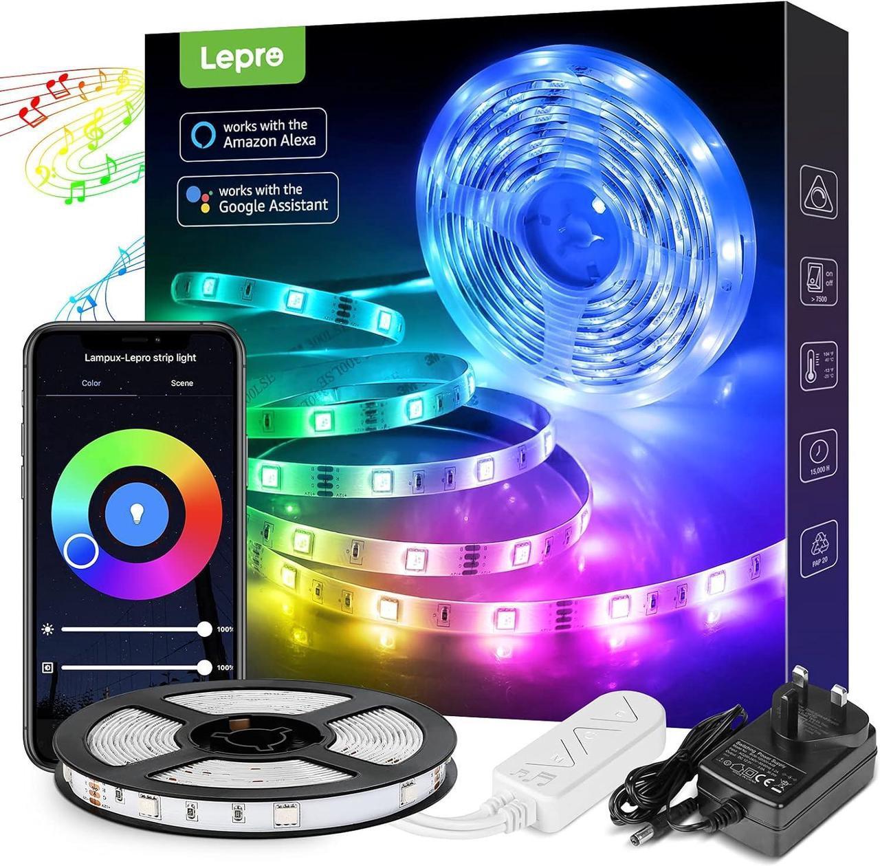 Lepro Smart LED Light Strip, 16.4FT Alexa WiFi LED Strip Sync with Music, 16 Million Colors Strip Lights for Bedroom, Home, Kitchen, TV, Party, Only Support 2.4Ghz WiFi