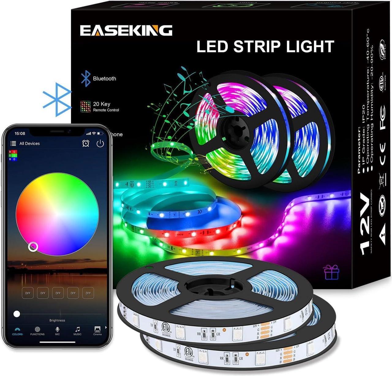 led Strip Lights for Bedroom, with Bluetooth Smart App Controlled and Remote Control LED Strip Light Kits Music sync for Christmas Home Decorative (RGB, 15 Meter)