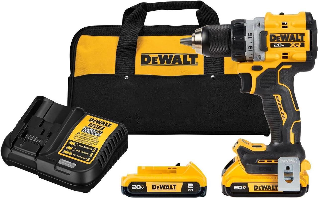 DEWALT 20V MAX* XR Cordless Drill/Driver Kit, Brushless, Compact, with 2 Batteries and Charger (DCD800D2)