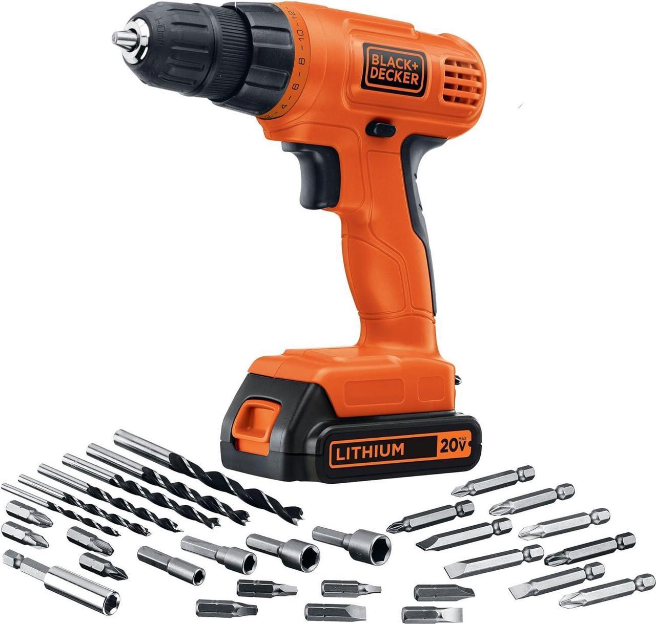 BLACK+DECKER 20V MAX* POWERECONNECT Cordless Drill/Driver + 30 pc. Kit (LD120VA) , Orange