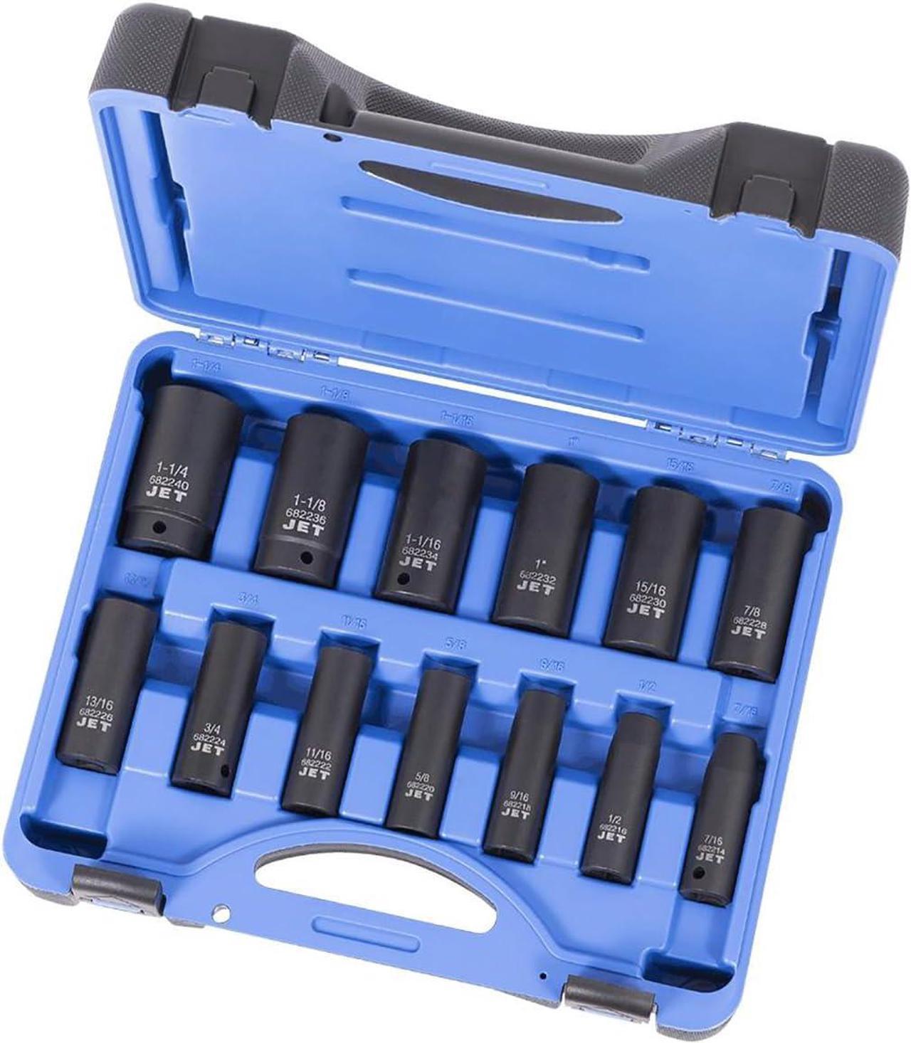 JET 1/2 Inch Drive Impact Socket Set - 6 Point Professional Impact Sockets - Deep SAE - 13 Pieces