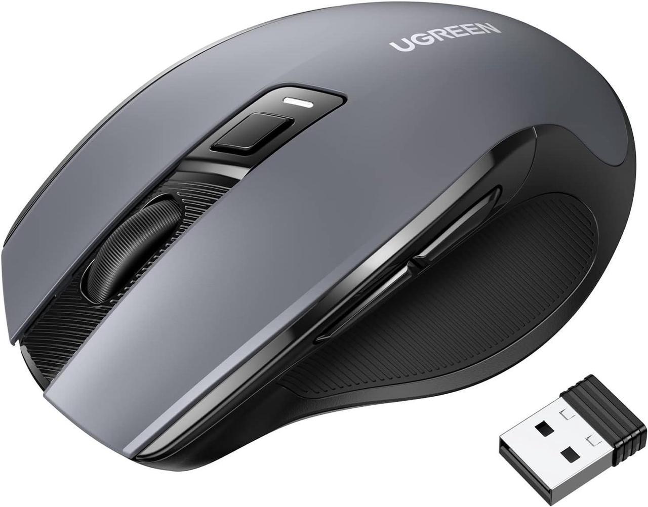 UGREEN Wireless Computer Mouse for PC Ergonomic Mouse Laptop Mouse 2.4G with 4000 DPI 6 Buttons Auto-Sleep Mode USB Mouse Mac Mode Compatible with Laptop PC Mac Computer Chromebook MacBook, Dark Grey