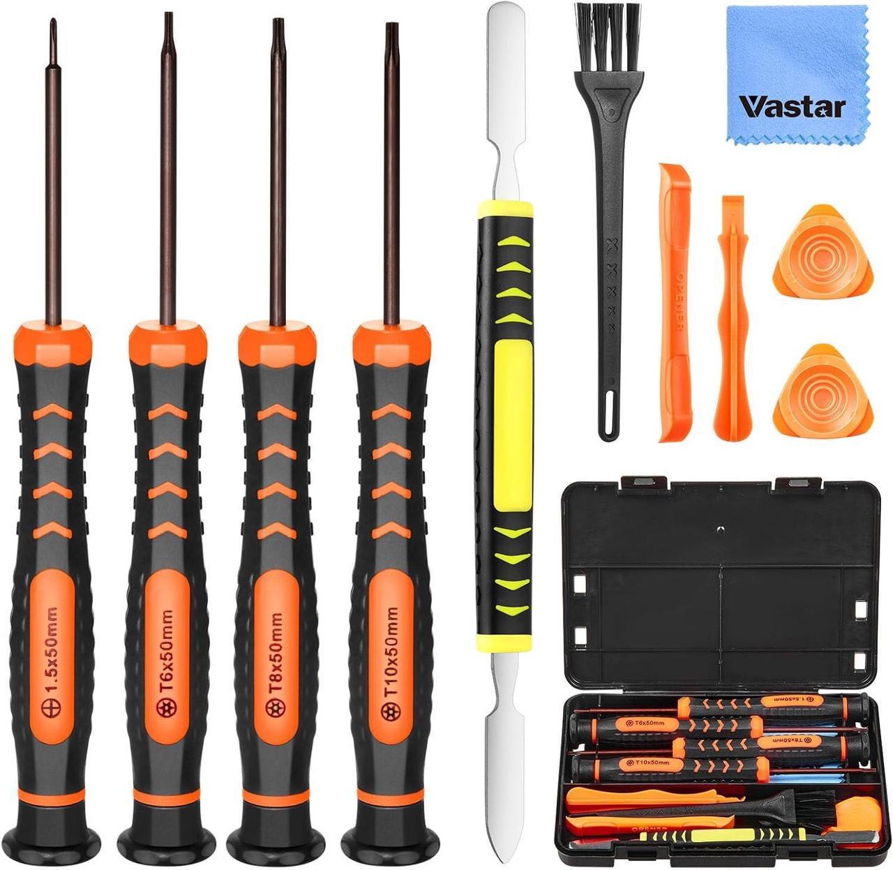 Vastar Repair Tool Kit for PS3 PS4 PS5 One 360/Controller and Console, 12 in 1 PH000 and T6 T8 T10 Torx Security Screwdriver, One Screwdriver Set with Safe Pry Tools, Cleaning Brush