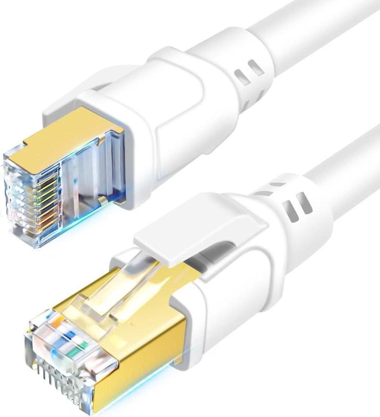 DDMALL CAT 8 Ethernet Cable 100ft, Indoor & Outdoor, High Speed 40Gbps 2000MHz SFTP Internet Cable with Gold Plated RJ45 for Gaming, Router, PC, Heavy Duty Weatherproof, UV Resistant (100ft White)