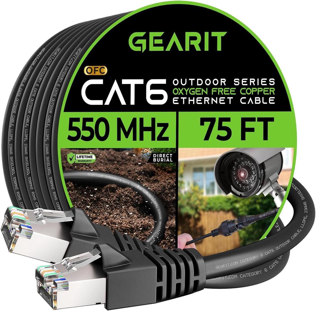 GearIT Cat6 Outdoor Ethernet Cable (75ft) 23AWG Pure Copper, FTP, LLDPE, Waterproof, Direct Burial, In-Ground, UV Resistant, POE, Network, LAN, Internet, Cat 6, Cat6 Cable - 75 Feet