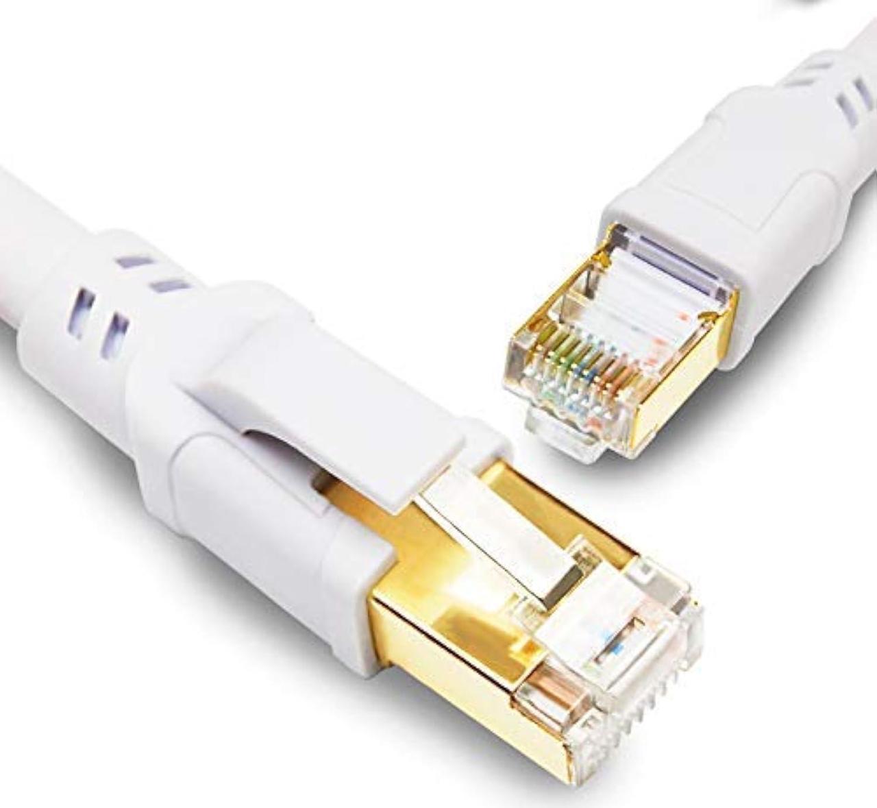 Yauhody Cat 8 Ethernet Cable 6 ft 2 Pack, High Speed Heavy Duty Cat8 Network LAN Patch Cord, 40Gbps 2000Mhz SFTP RJ45 Flat Cable Shielded in Wall, Indoor&Outdoor for Modem/Router(6ft 2Pack,White)