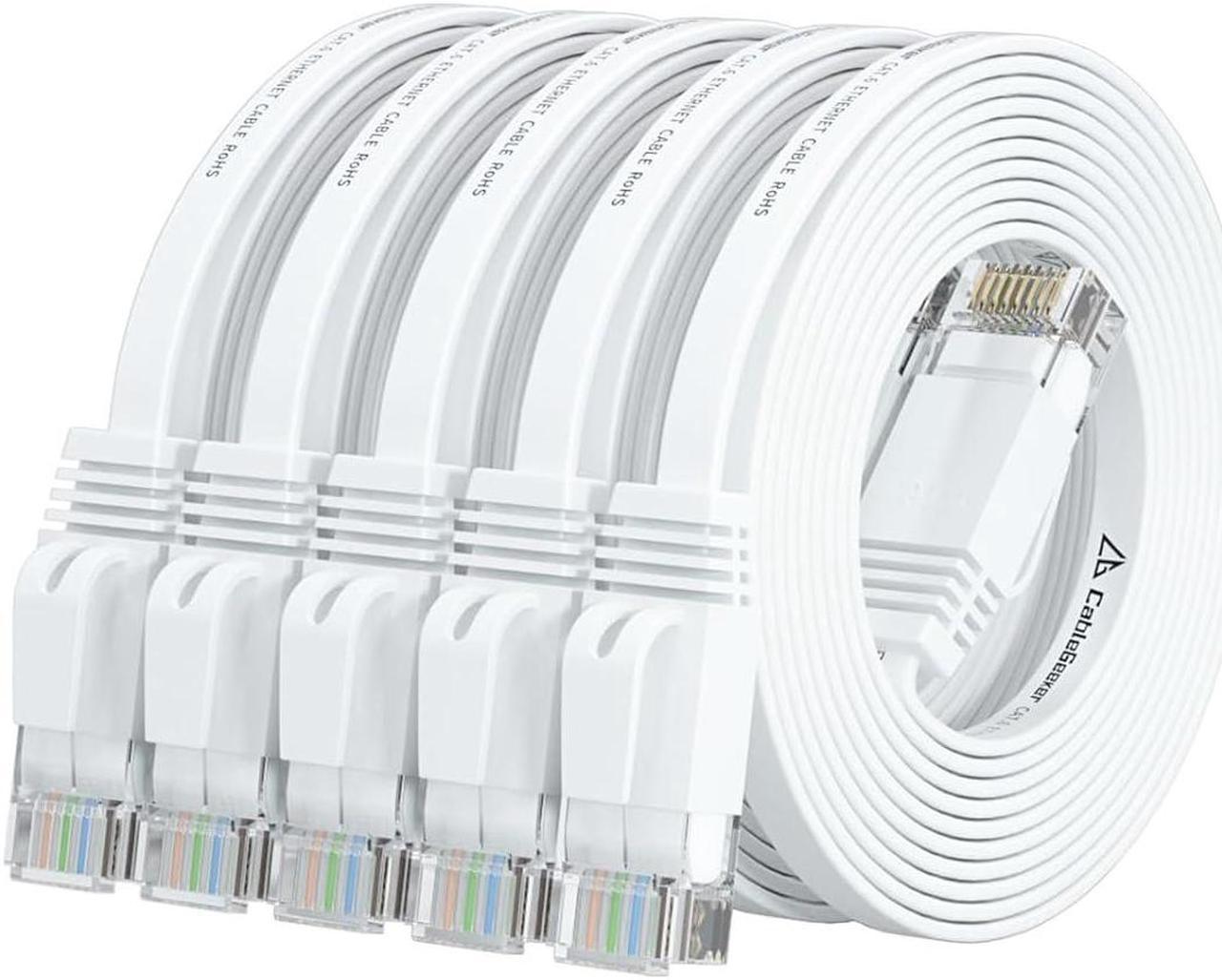 Cat 6 Ethernet Cable 10 ft 5 Pack White (at a Cat5e Price but Higher Bandwidth) Cat6 Internet Network Cables - Flat Ethernet Patch Cable - Short Computer Cable with Snagless RJ45 Connectors