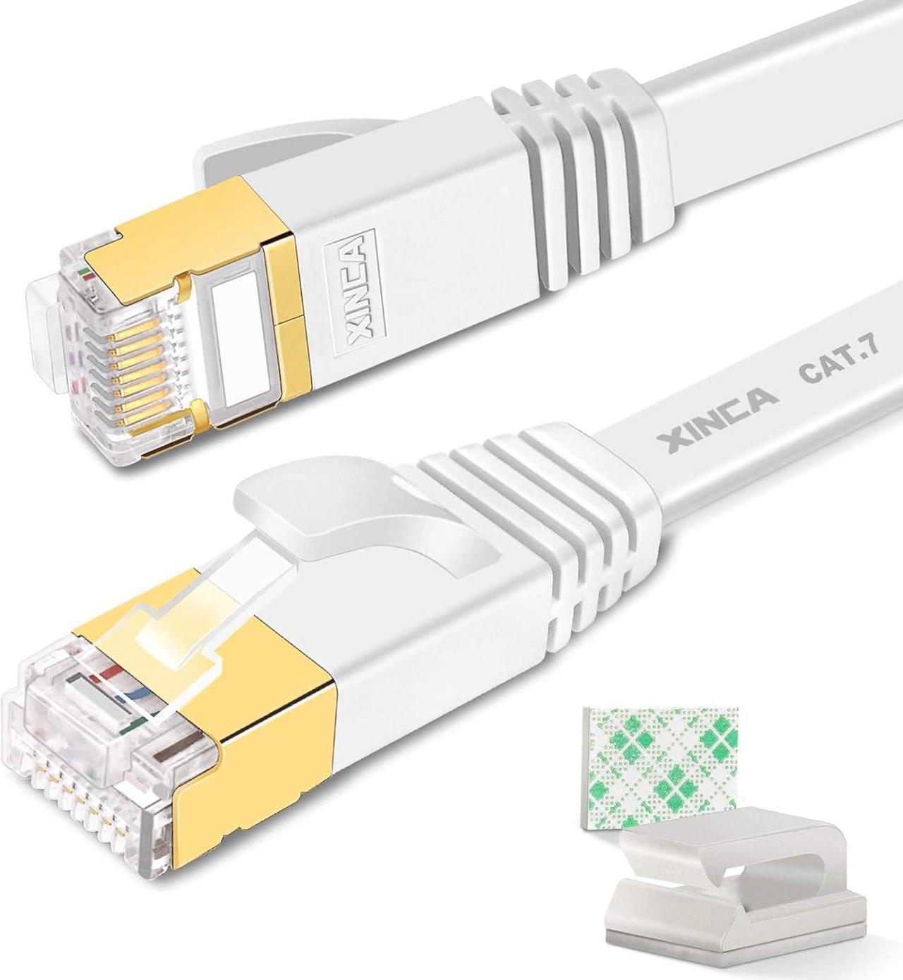 Cat 7 Flat Ethernet Cable 50ft White,High Speed 10GB Shielded (STP) LAN Internet Network Cable-XINCA Ethernet Patch Computer Cable with Snagless Rj45 Connectors - 50 feet White (15.2 Meters)