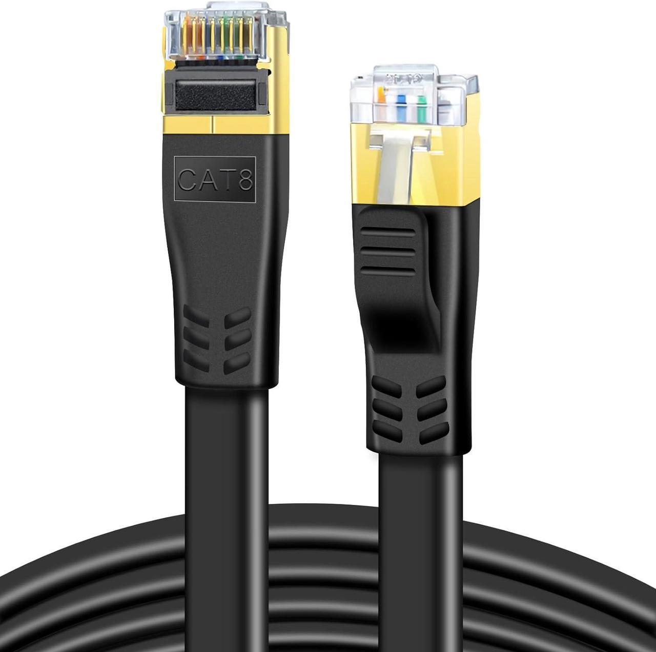 DDMALL CAT 8 Ethernet Cable 25ft, High Speed 40Gbps 2000MHz Flat SFTP CAT8 Patch Cord, Gigabit Internet Network LAN Cable with Gold Plated RJ45 Connector for Gaming, Modem, Router, Xbox (25ft Black)