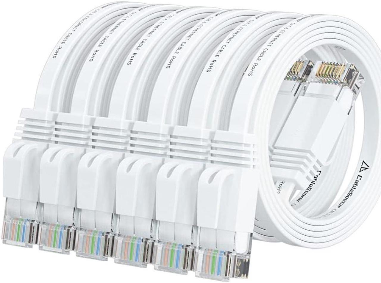 Cat 6 Ethernet Cable 3 ft 6 Pack White (at a Cat5e Price but Higher Bandwidth) Cat6 Internet Network Cables - Flat Ethernet Patch Cable - Short Computer Cable with Snagless RJ45 Connectors